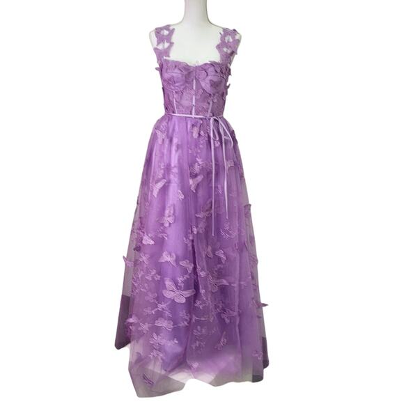 Purple Lavender Butterfly Dress Corset Back Formal Prom Wedding Bridesmaid - Picture 5 of 13